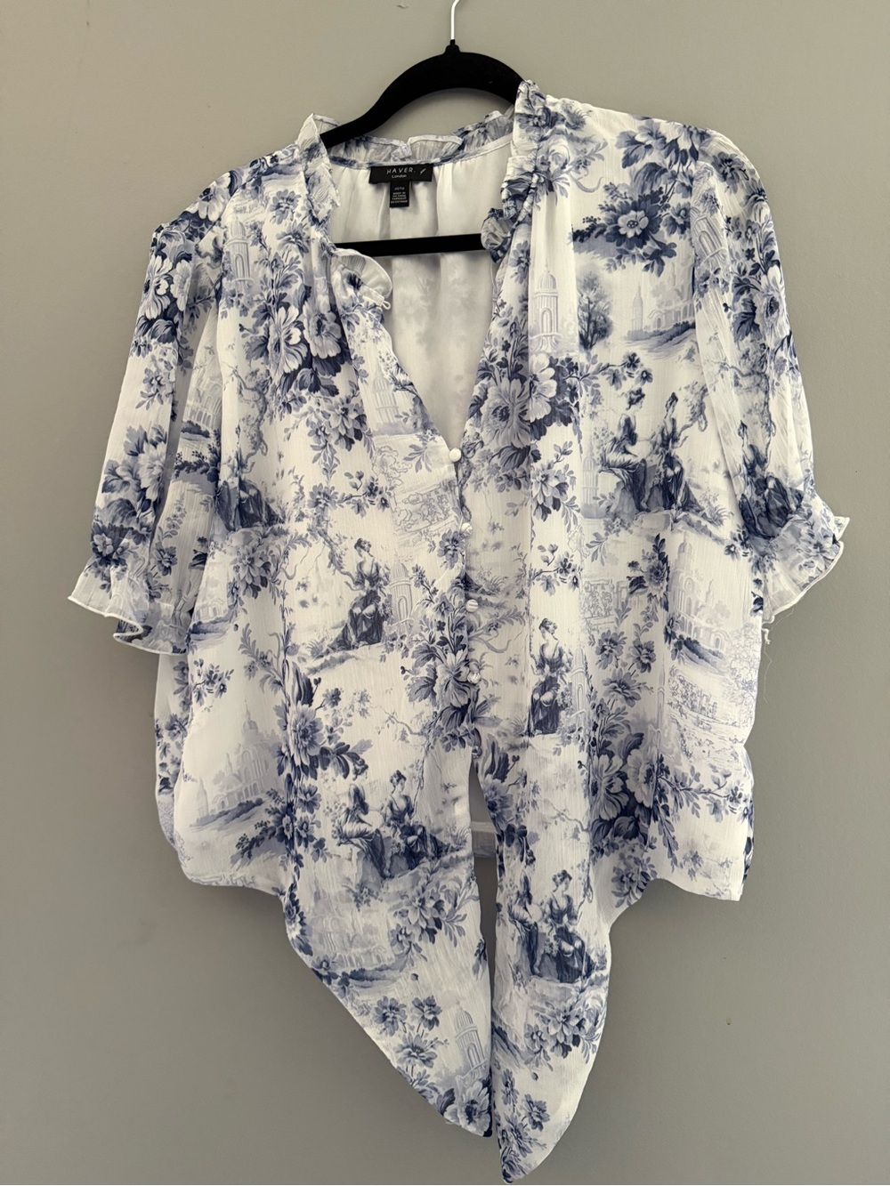 Have White Blouse with Blue Toile Floral Print